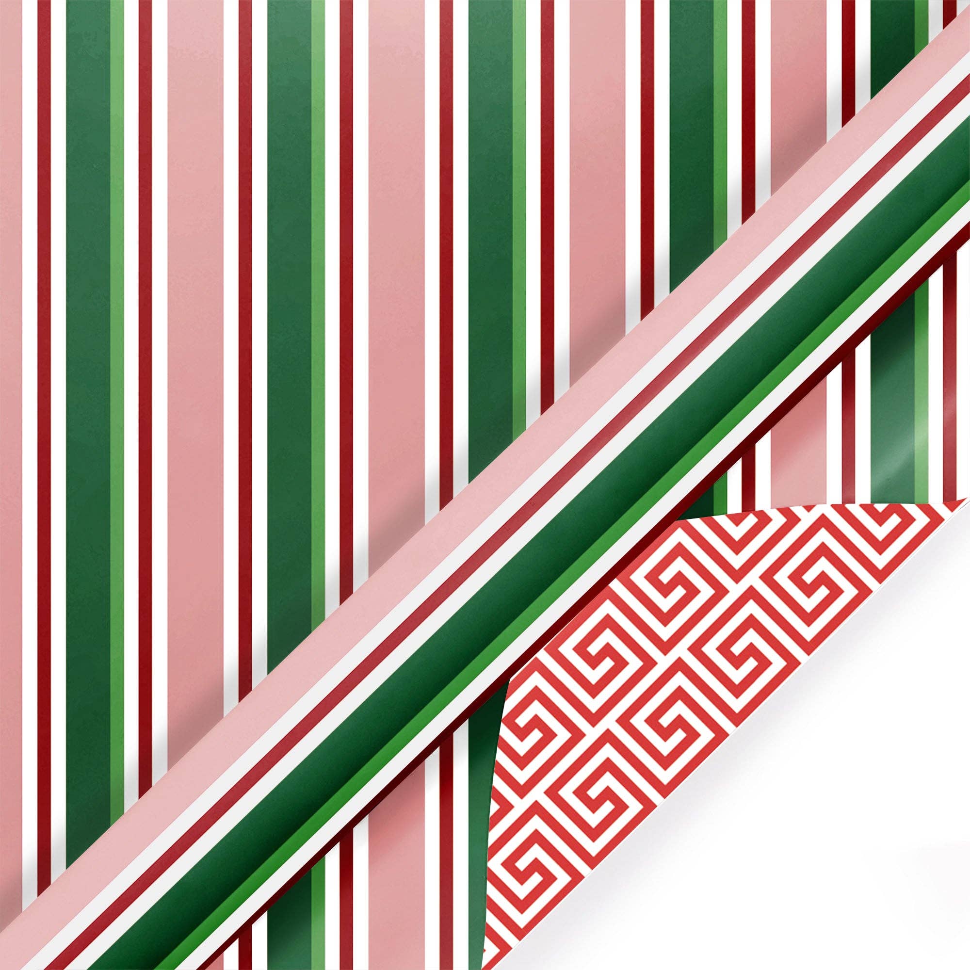 LA Ribbons Wholesale - Wholesale Wrapping Paper Roll - 24" X 417' Reversible Holiday Wrapping Paper Half Ream | Multi-Colored Stripe/Diagonal Greek Key0