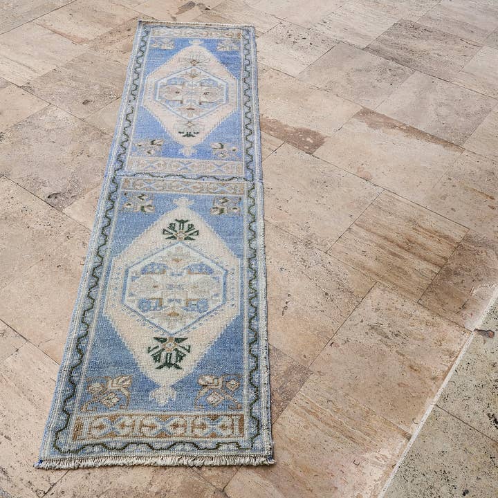 Vintage Pillows Store - Wholesale Area Rug - Turkish Blue Oushak Rug Runner 1'10'' X 7'1''