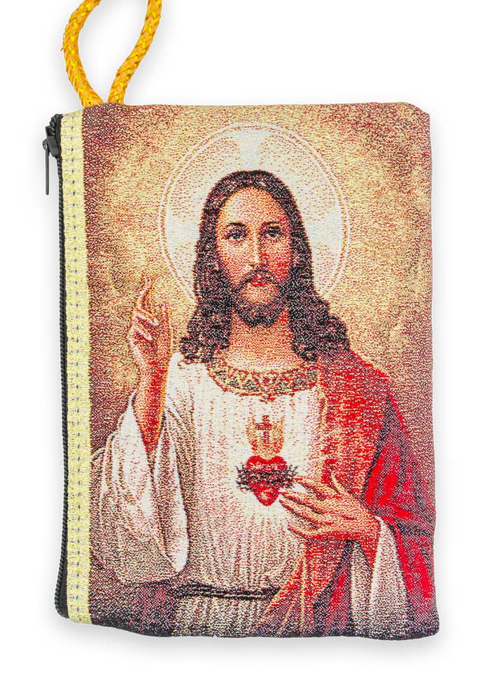 Large Tapestry Rosary Pouch with Sacred Heart of Jesus for wholesale by Village Gift Importers