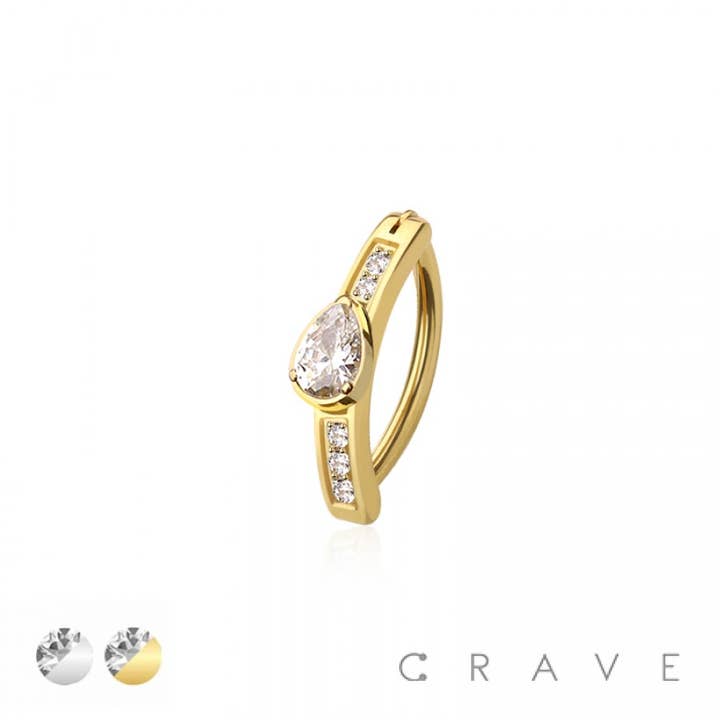 316L SURGICAL STEEL RAIL CLICKER BELLY RING MULTI CZ TEAR DR for wholesale by CRAVE