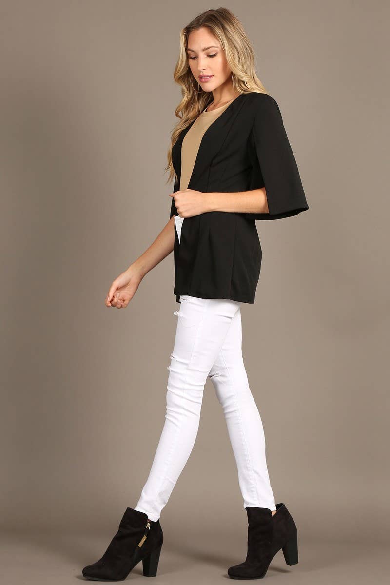 Bella Berry USA - Wholesale Coat - Women's - Solid open coat with slit sleeves and a loose fit.5