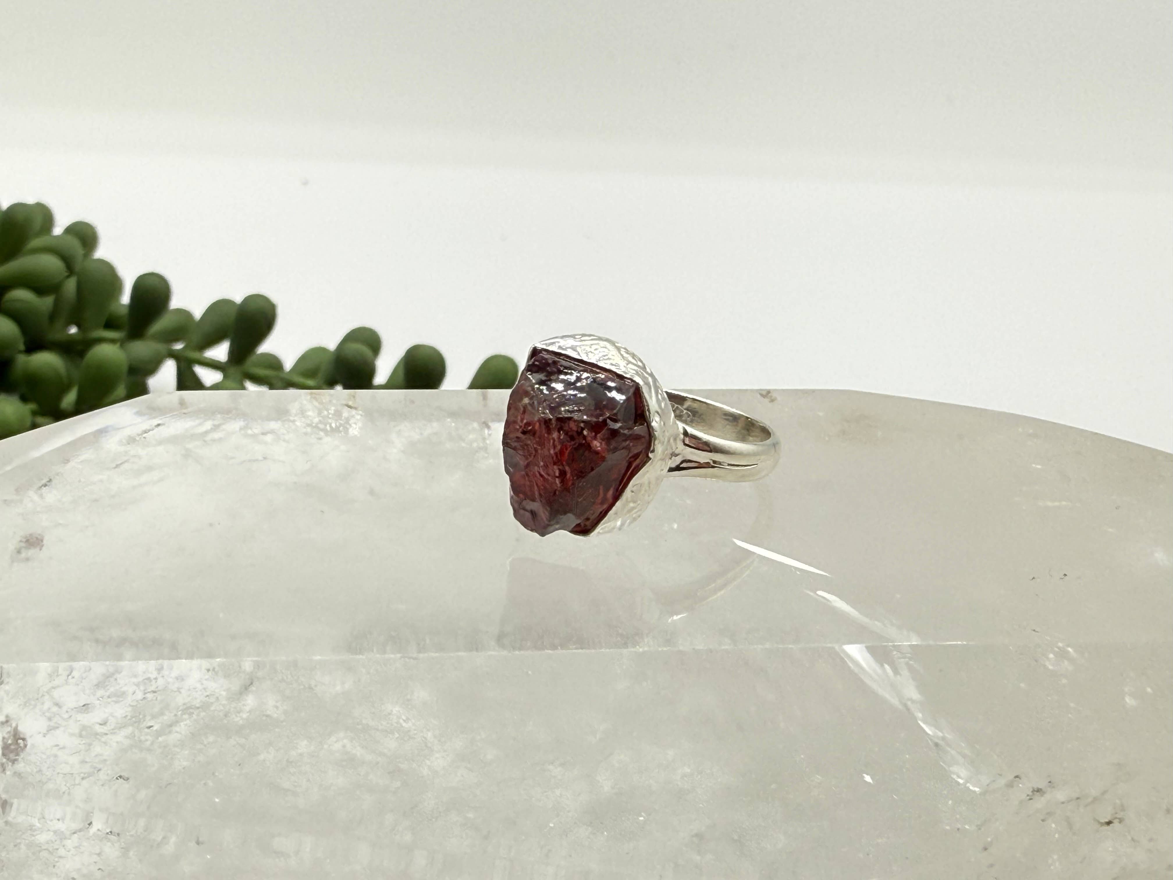 Meraki Gemstones - Wholesale Single Stone/Solitaire Ring - Garnet Rough Semi-Precious Gemstone 925 Silver Ring-Red3