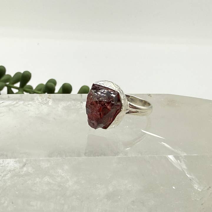 Meraki Gemstones - Wholesale Single Stone/Solitaire Ring - Garnet Rough Semi-Precious Gemstone 925 Silver Ring-Red3