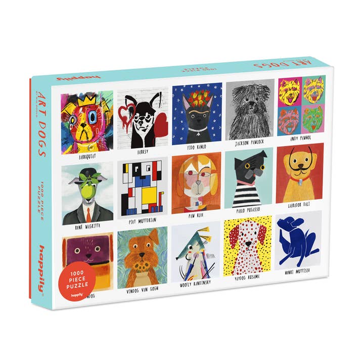 Art Dogs by Nia Gould - 1,000 piece premium puzzle for wholesale by Happily Puzzles