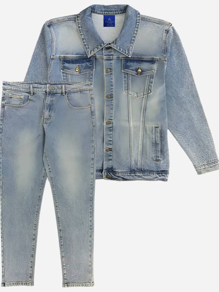 Men's Dull Sky Denim Jean Suit 2-Piece Outfit Jacket & Pants for wholesale by Royal Threads