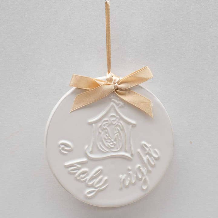 O Holy Night Embossed Ornament White/Gold 4" for wholesale by The Royal Standard