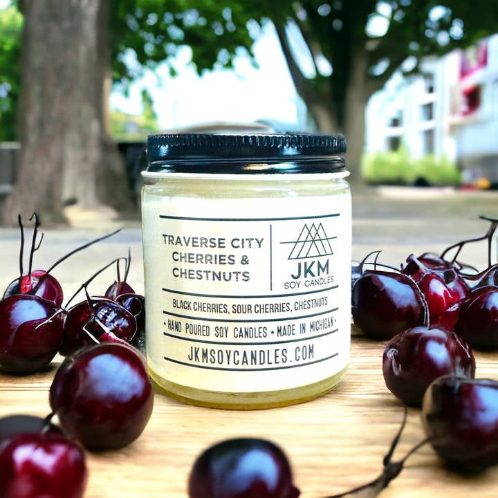 JKM Soy Candles - Wholesale Jar/Filled Candle - Traverse City Cherries & Chestnuts - Michigan Collection