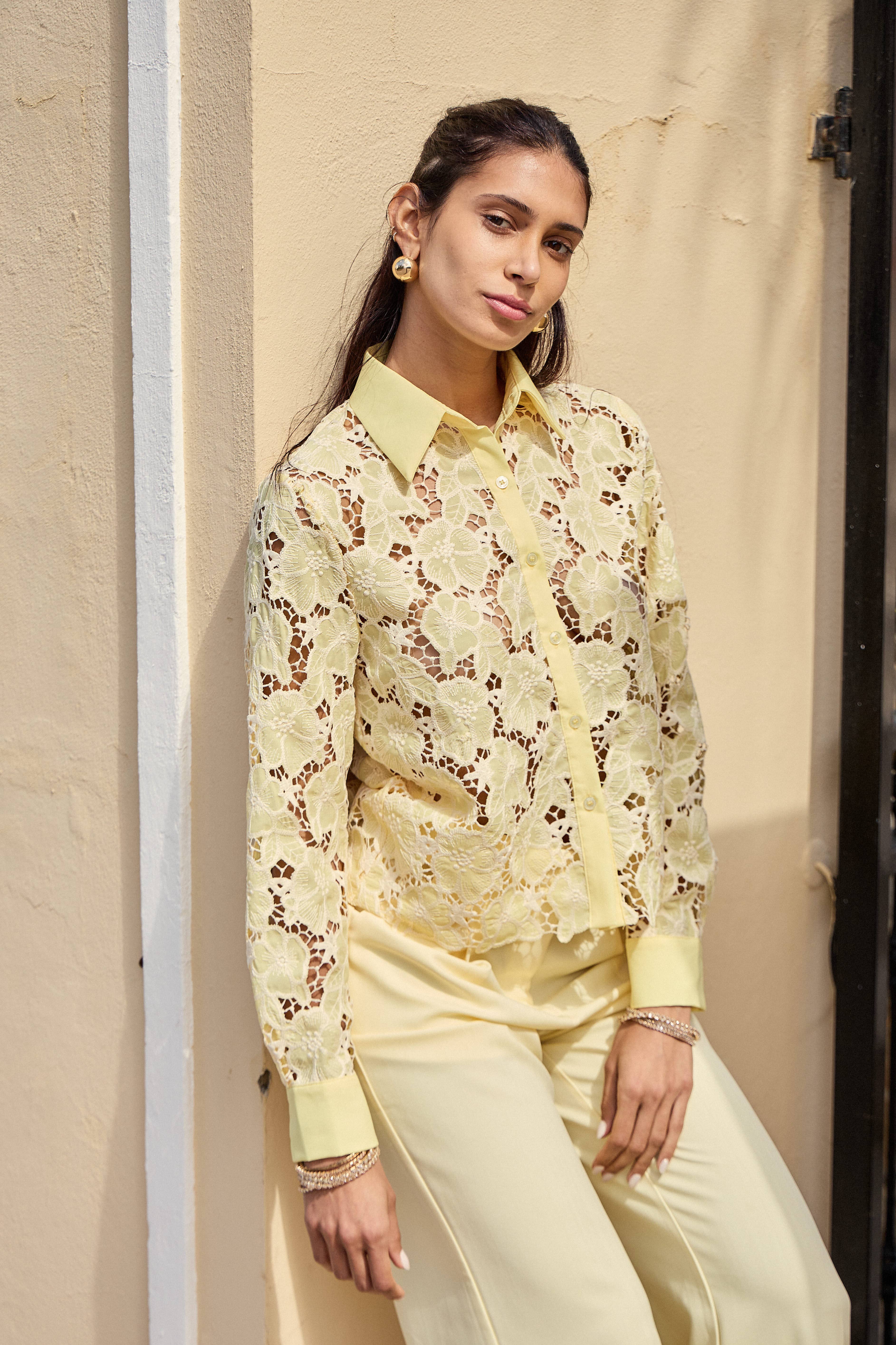 LULUMARY - Vente Chemise à col boutonné – femme - Chemise en dentelle CH3626