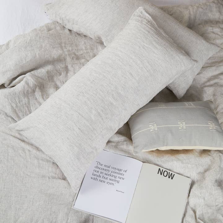 Stonewashed linen cushion cover, grey striped for wholesale by By Native