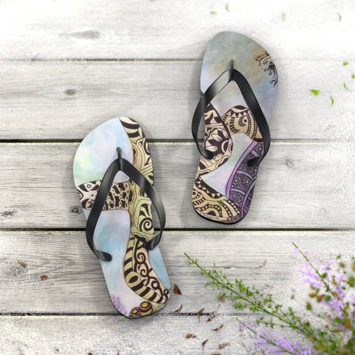 Zentangle Turtle Flip Flops for wholesale by See Joy Creative