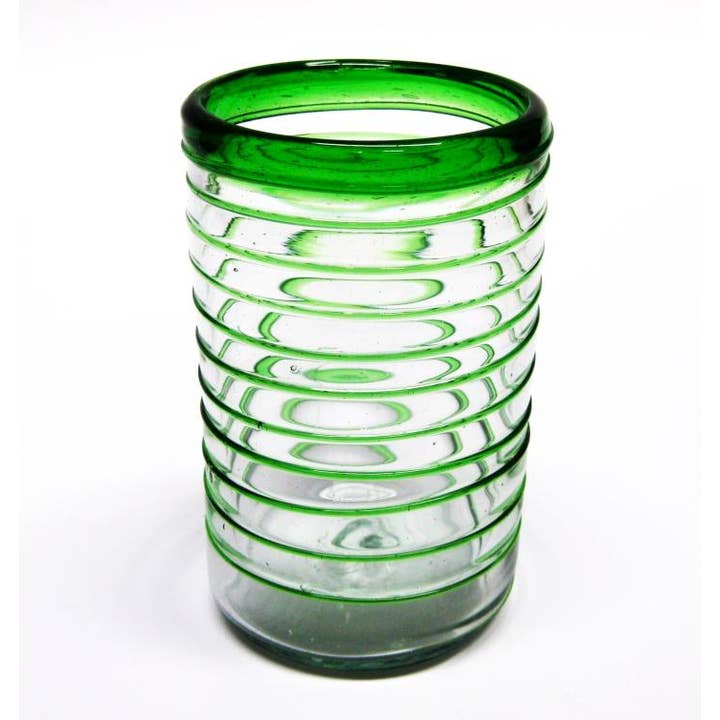 Bicchieri messicani riciclati a spirale verde smeraldo 14 oz per la vendita all'ingrosso da parte di MexHandcraft