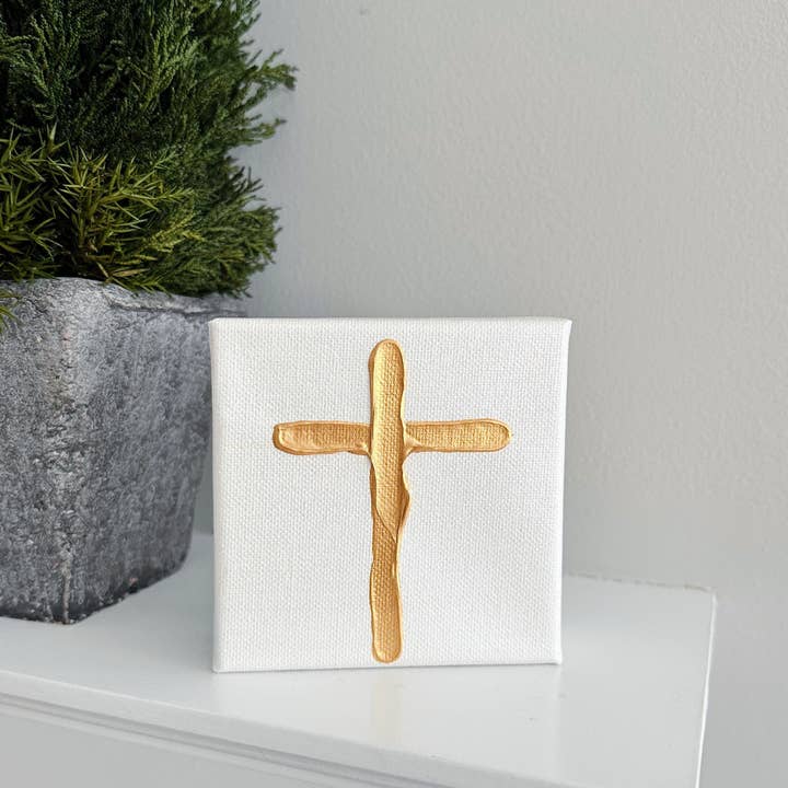 So Thoughtful Gifts - Wholesale Wall cross - Hand-painted Pearl Metallic Textured Gold Cross |Canvas Art 4