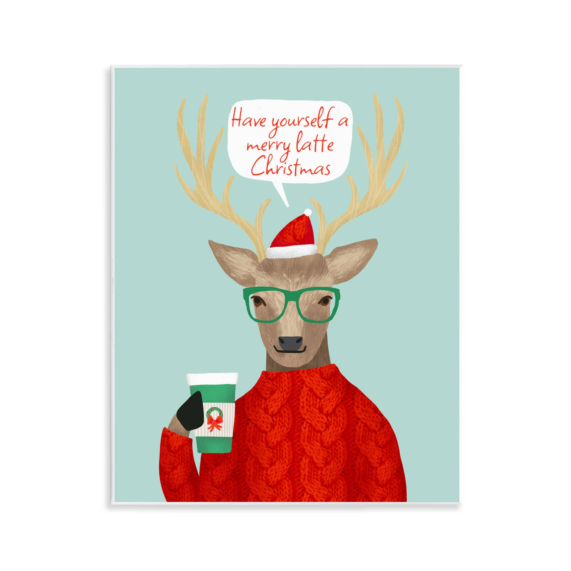 Stupell Industries - Wholesale Muurdecoratie met tekst - Hipster Hert Vrolijke Latte - Ongelijst Muurkunst