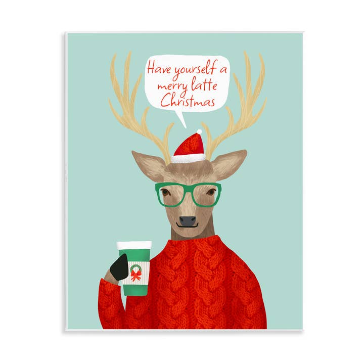 Stupell Industries - Wholesale Muurdecoratie met tekst - Hipster Hert Vrolijke Latte - Ongelijst Muurkunst0