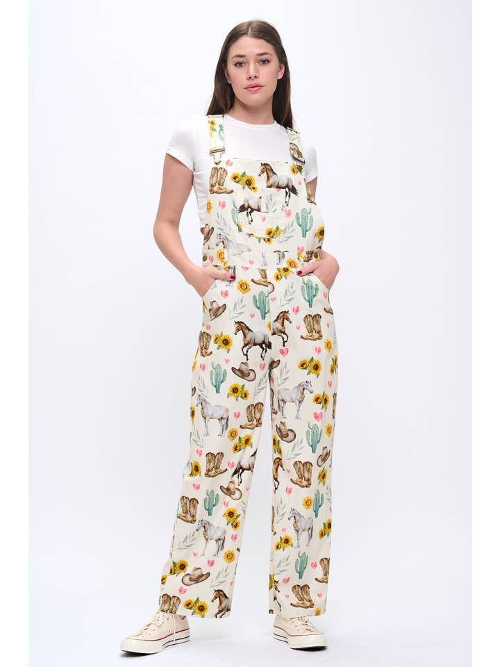 SM WARDROBE - Wholesale Overalls - Women's - WILD WEST COWBOY FLORAL PRINT OVERALLS3