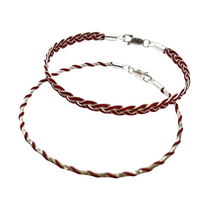 Ensemble de bracelets tressés en argent 925 rouge pour la vente par Gloria Mago