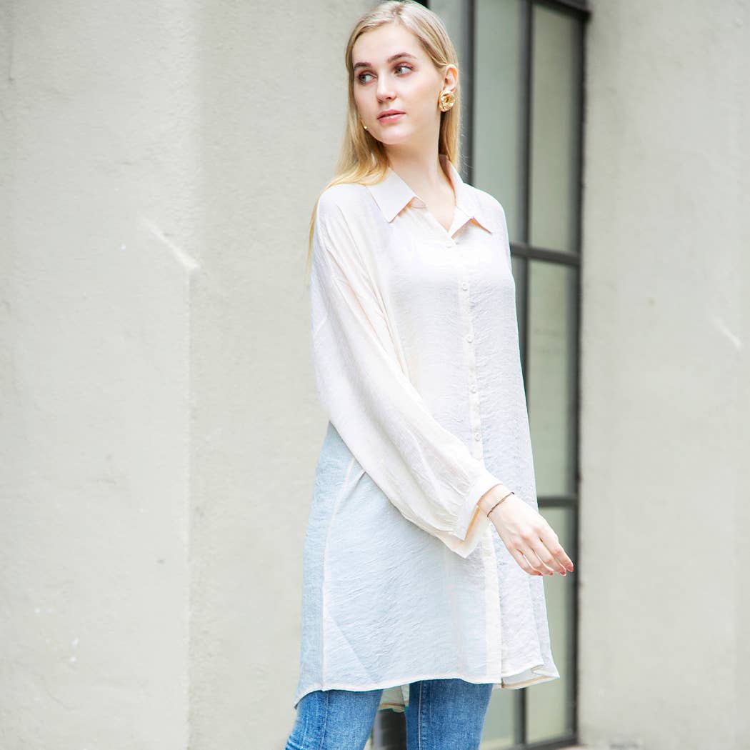 Fashion City - Wholesale Strandvestje/Strandjurk/Strandtuniek - Dames - Dames Blouse Met Knopen in Effen Kleur als Strandjurk20