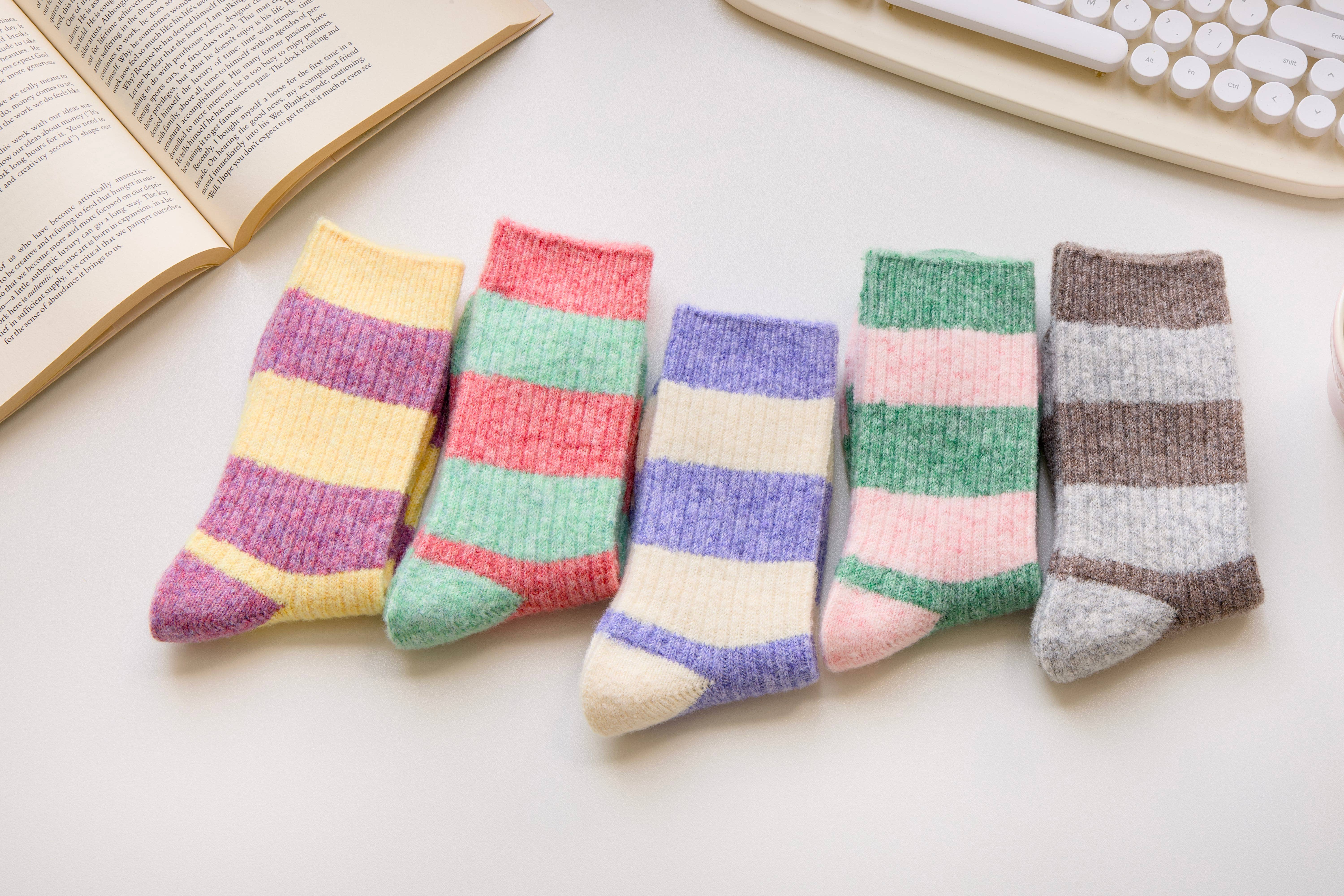 Happy Knits - Wholesale Socks - Women's - Warm Cashmere & Wool Blend Socks – Striped Winter Style5