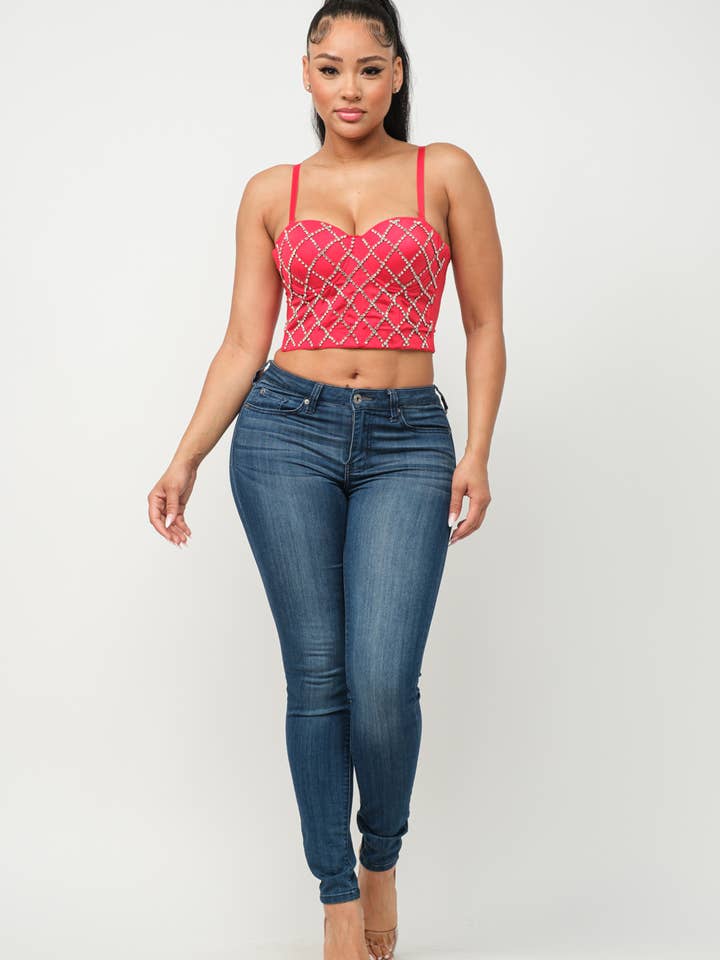Julia by LoveJ - Venta al por mayor Bustier - Mujer - Top de sujetador sexy bustier con corsé de piedra con patrón de diamante delantero