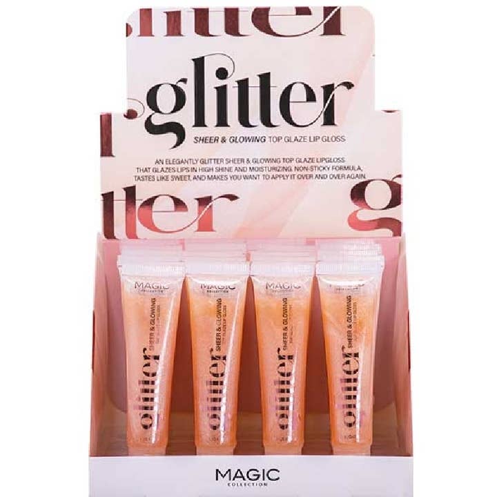 Majestic Wholesale - Wholesale Lip Gloss - GLITTER GLAZED SHEER & GLOWING LIP GLOSS 24PC BOX SET
