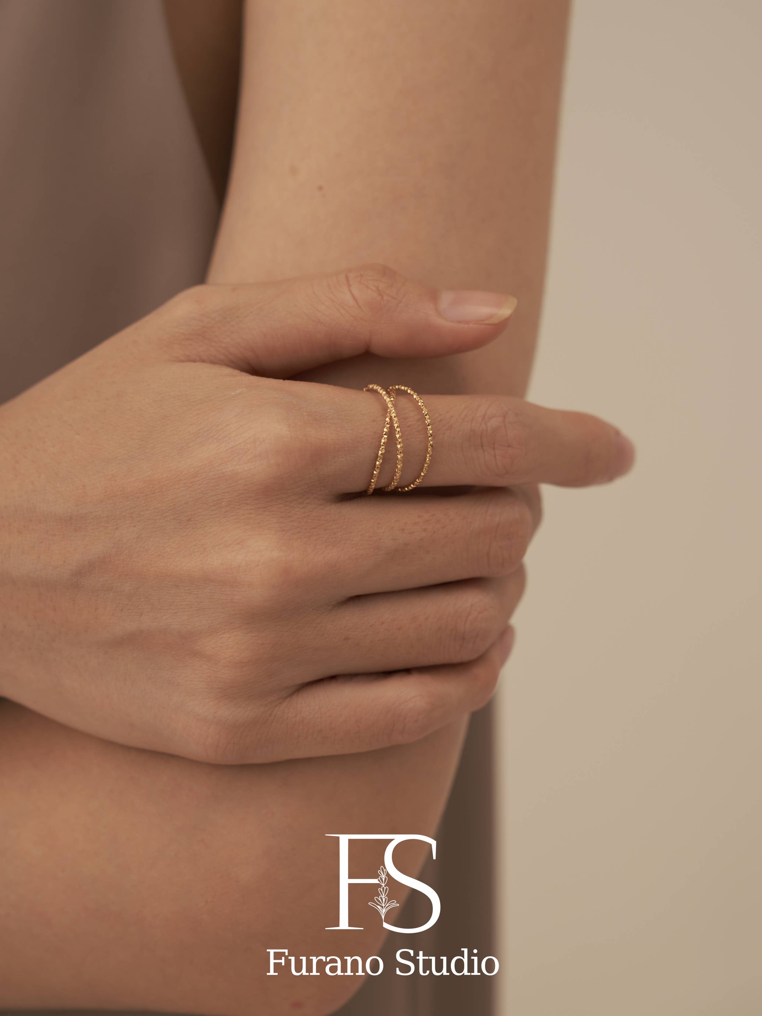 Furano Studio - Wholesale Band/Stacked Ring - Gold Woven Textured Triple Band Ring3