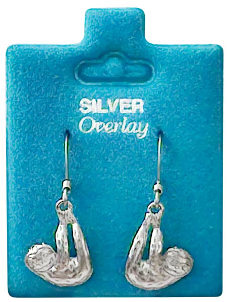 Made in USA Sloth Dangle Earrings Gold or Silver    for wholesale by New England Gold Inc.