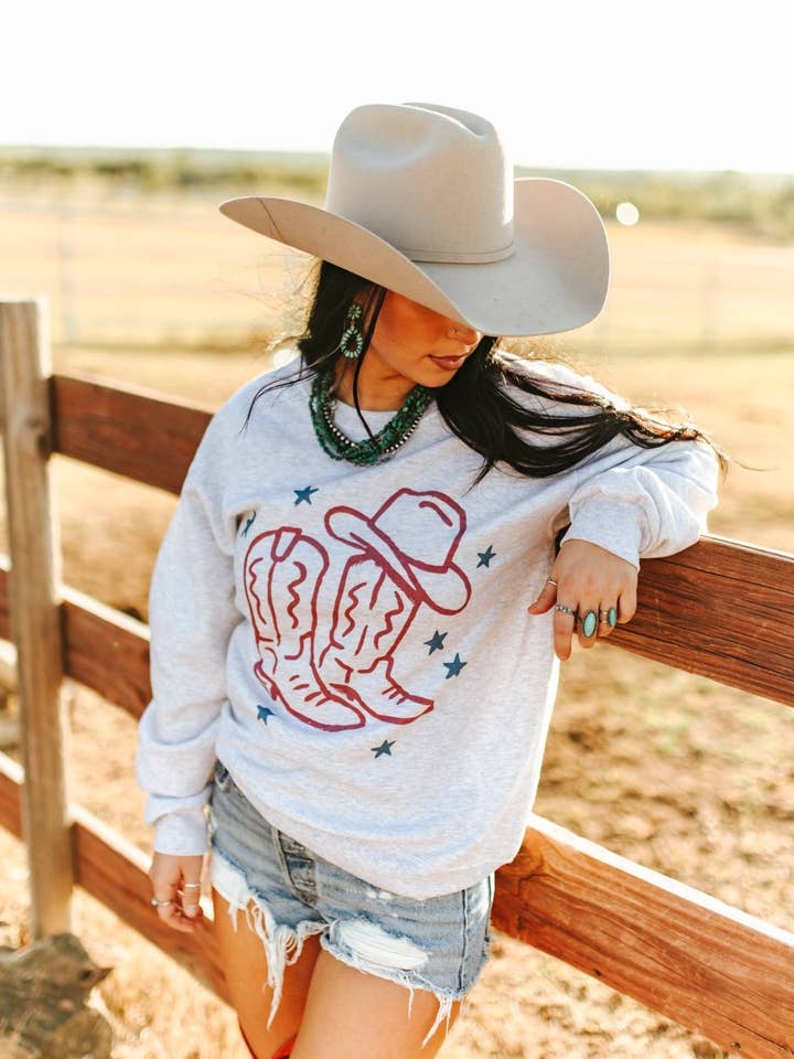 Star Spangled Boots Graphic Sweatshirt for wholesale by Wild Junkie