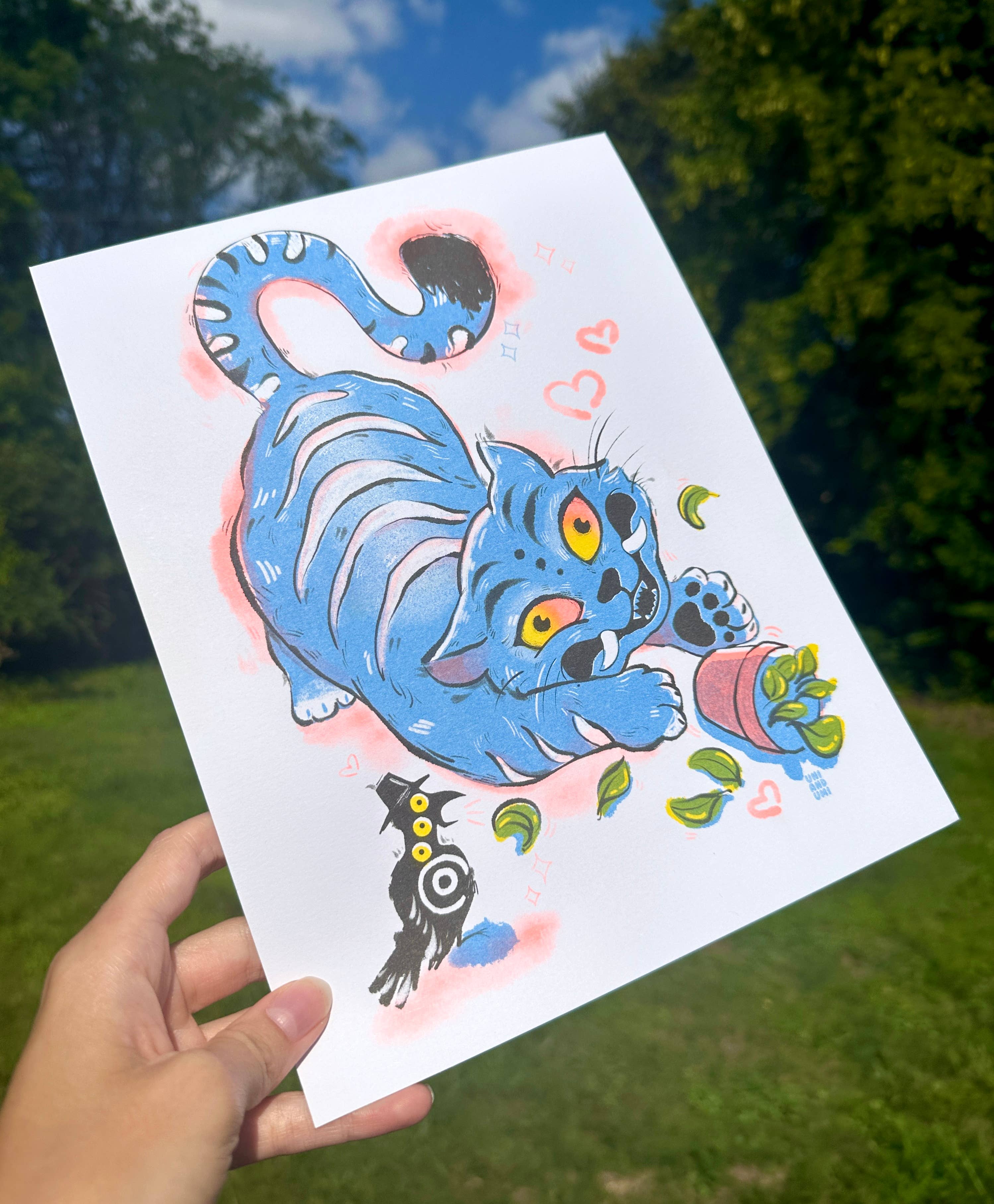 Uni & Umi - Wholesale Art Print - Derp Blue Tiger Risograph Print | 8.5x11in Art Print1