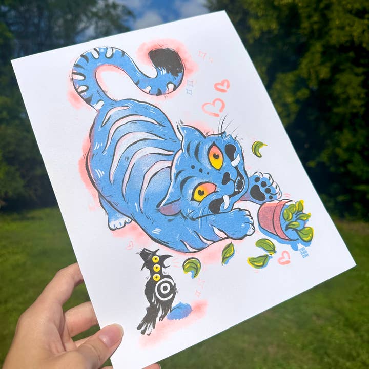 Uni & Umi – Großhandel Kunstdruck – Derp Blauer Tiger Risograph Druck | 21,6x27,9cm Kunstdruck1
