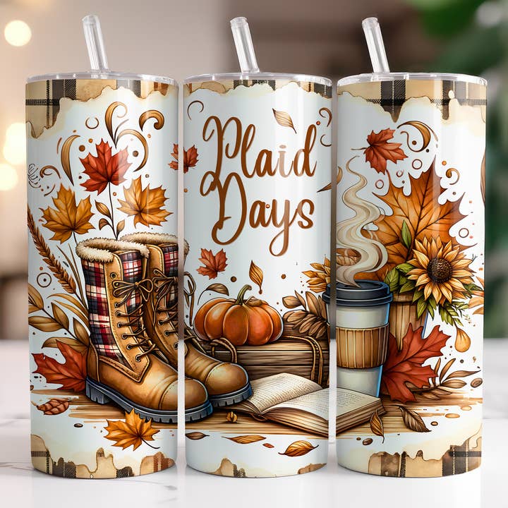 Plaid Days - Fall / Autumn 20oz Skinny Tumbler for wholesale by Dogwood Graphics & Design