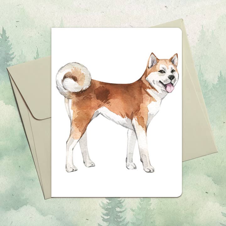 Carte de vœux faite à la main avec un chien Akita Inu pour la vente par Soul Familiar