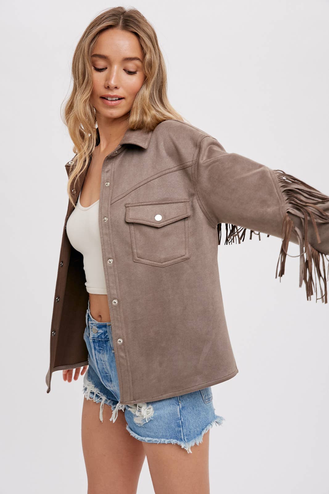 Bluivy - Wholesale Shirt Jacket/Shacket - Women's - VEGAN SUEDE FRINGED SHACKET26