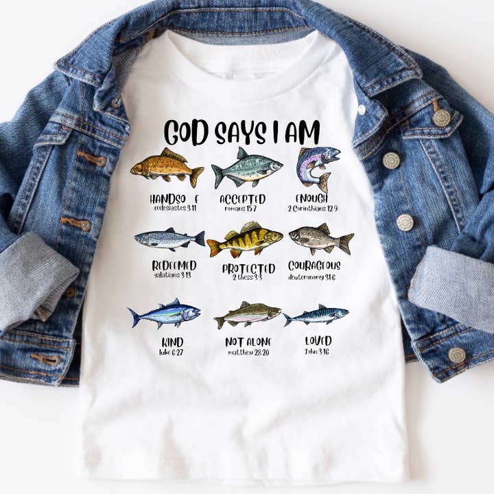 God Says I am / Fishing, Different Fish Boys Tee Shirt for wholesale by AvaryMaeInspirations