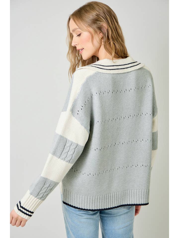 Mystree - Wholesale Knit Sweater - Women's - 60899 V-Neck Multistripe Sweater3