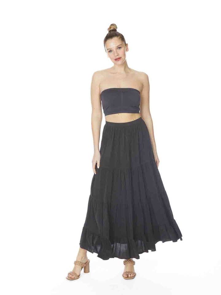 Tianello Sueded Japanese "CUPRO" 4 Tiered- Tie Drawstring Waist "Prairie" Skirt (Copy) for wholesale by Tianello