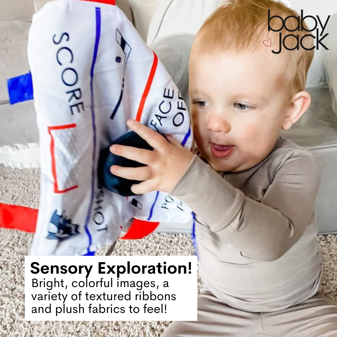 Baby Jack and Company - Wholesale Security/Cuddle Blanket - Baby - Hockey Puck Baby Learning Lovey Tag Stroller Toy 10" x 10"3