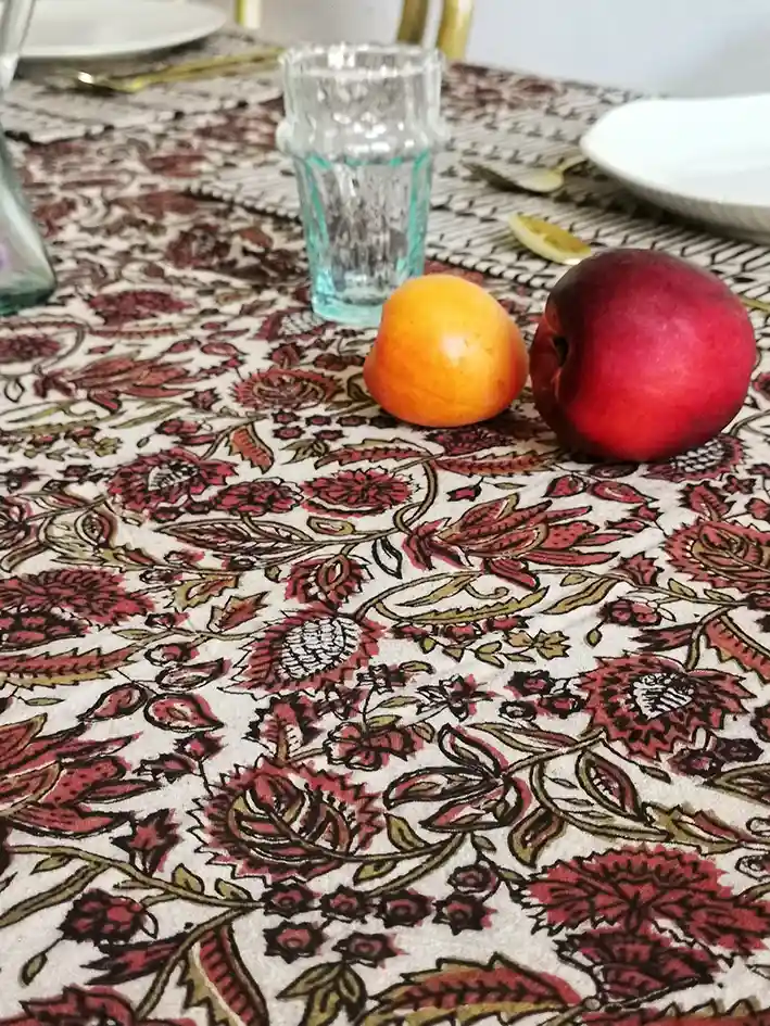 Nayda Diaries - Wholesale Tablecloth - Indian plaid Agra printed block print flower table tablecloth7