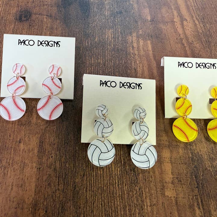 Baseball Softball Volleyball Sport Acrylic Post Earrings for wholesale by Paco Designs