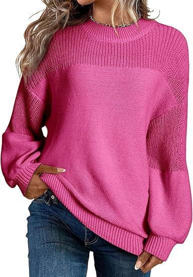 Lily Clothing - Wholesale Knit Sweater - Women's - Loose solid color flat-neck knitted sweater8