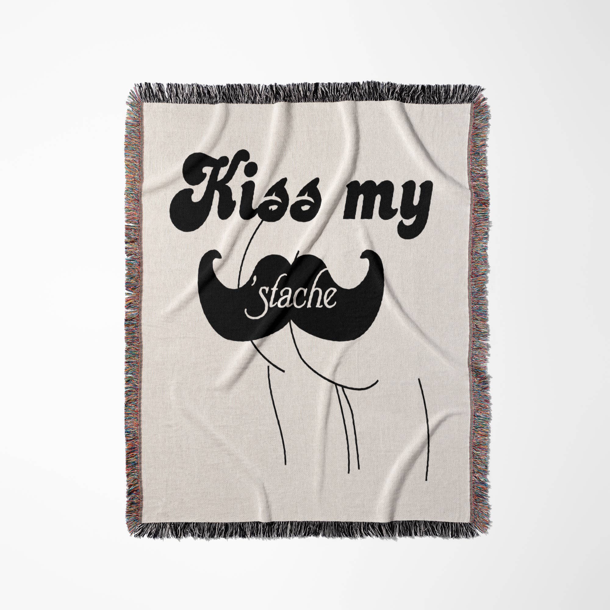 3dRose – wholesale Throw blanket – 3dRose, Funny Kiss my stache mustache humor - Black and white moustache fun wordplay pun naughty joke, Blanket