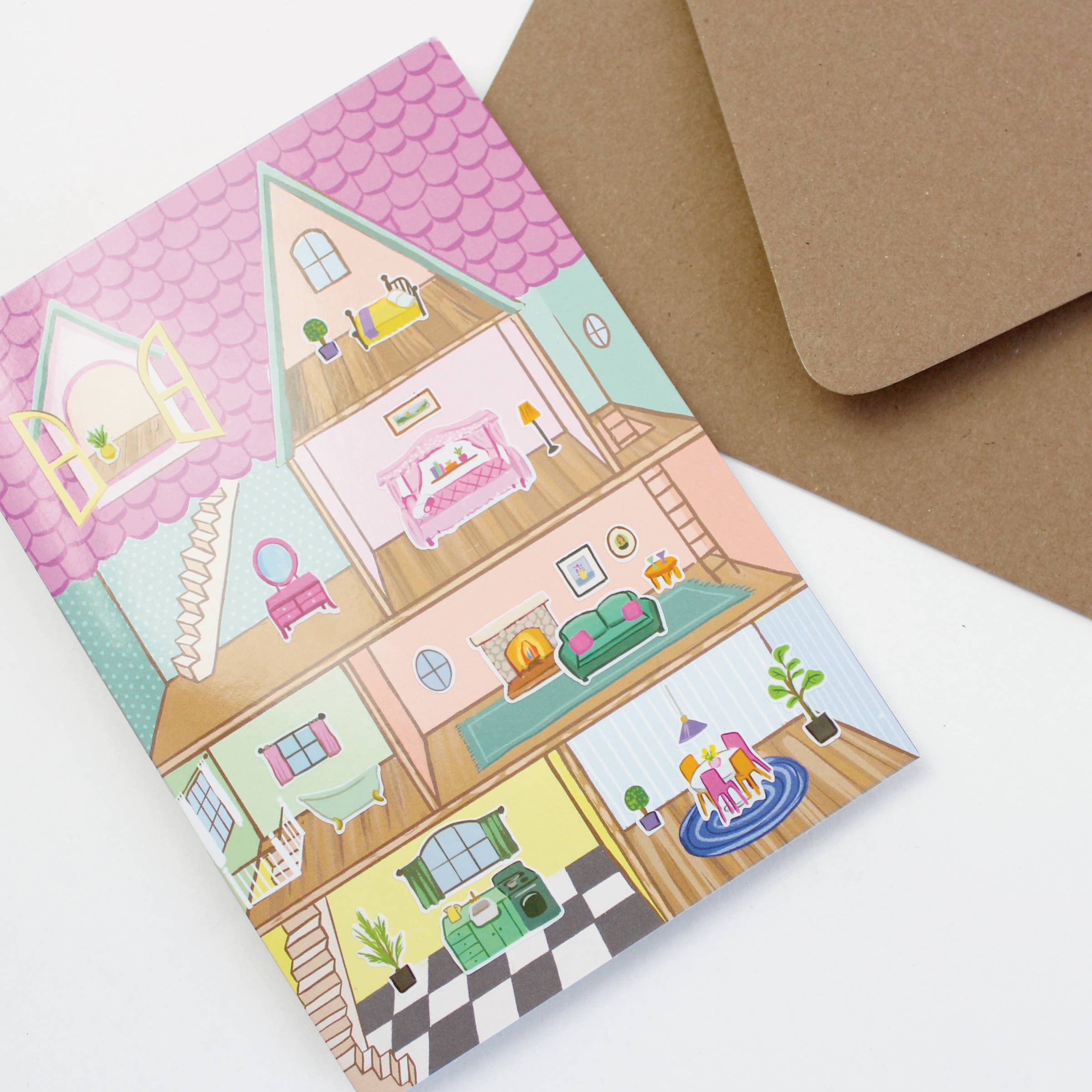 Inklings Paperie - Wholesale Everyday Greeting Card - Sticker Scene Card - Dollhouse3