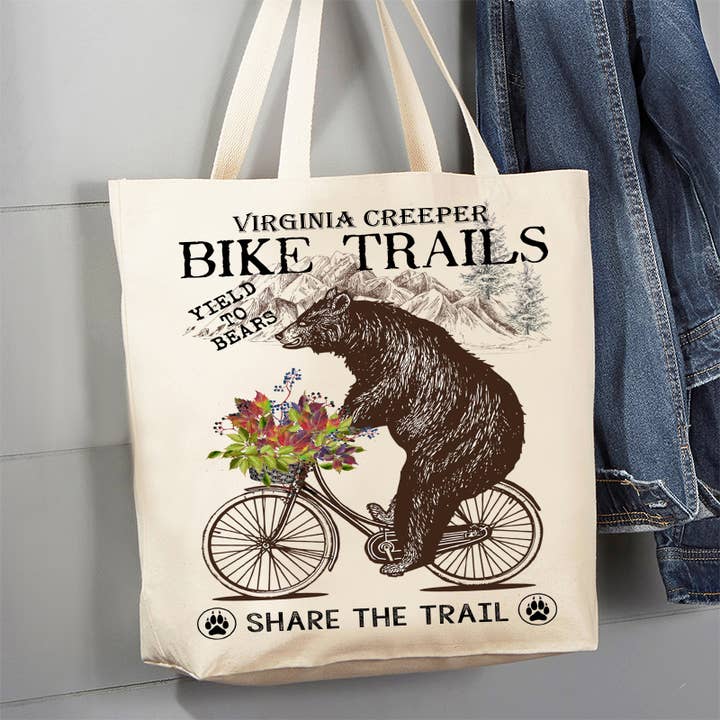 Bolsa de lona Virginia Creeper Bear on Bicycle para venta al por mayor de Avery Lane Gifts