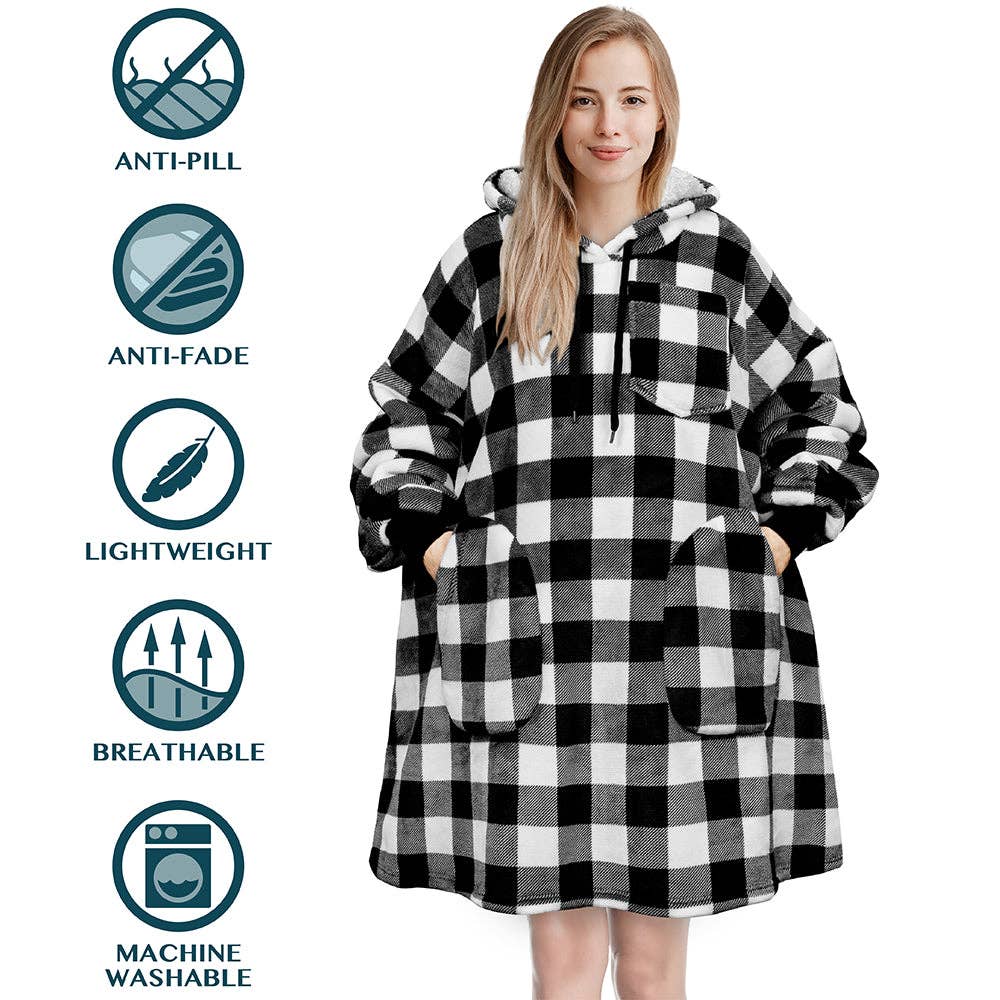 Pavilia - Wholesale Hoodie - Women's - Chest Pocket Sherpa Hoodie Blanket - Patch Pocket (Regular / Long)24