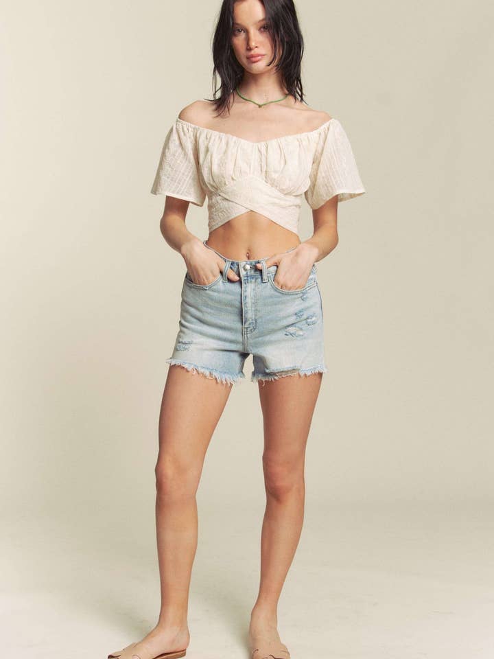 Hers & Mine - Wholesale Knit Top - Women's - EMBROIDERY VOILE SHORT SLEEVE CROSS TIE TOP6