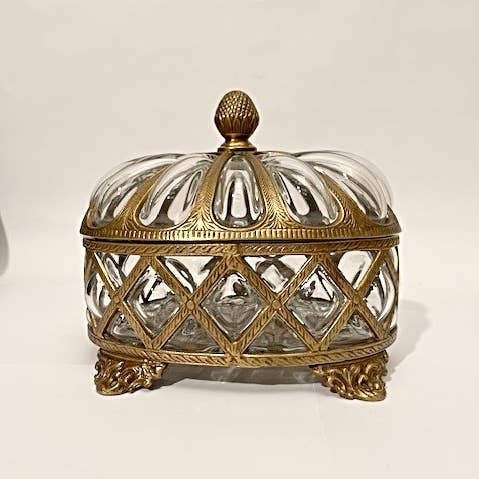 Glass and Brass Decorative jar with lid. for wholesale by R. Expo/Song of India