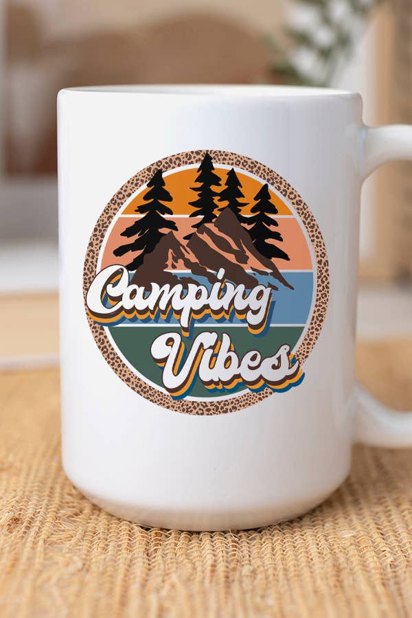 Cali Boutique Wholesale - Wholesale Coffee Mug - Camping Vibes Circle Outdoor Graphic Coffee Mug Cup0