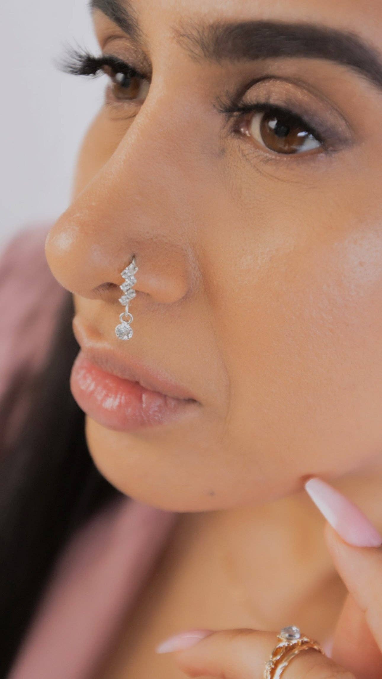 Zig Zag Big Gem Dangle Silver Nose Ring for a pierced nose for wholesale on Faire4