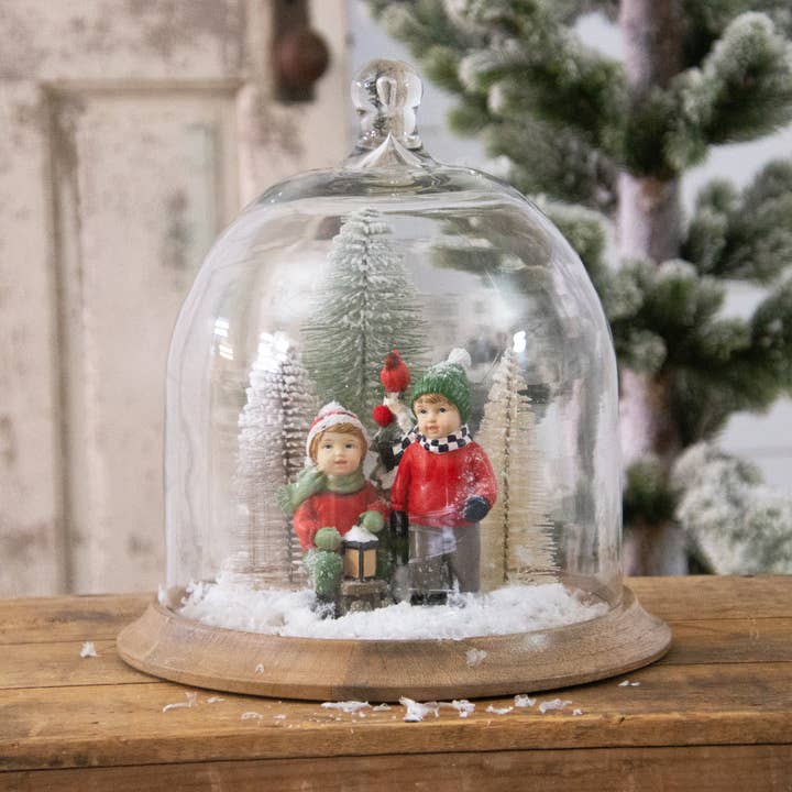 Audrey's Home & Gift - Wholesale Decorative Tabletop Object - Glass Cloche With Mango Wood Base (SET)