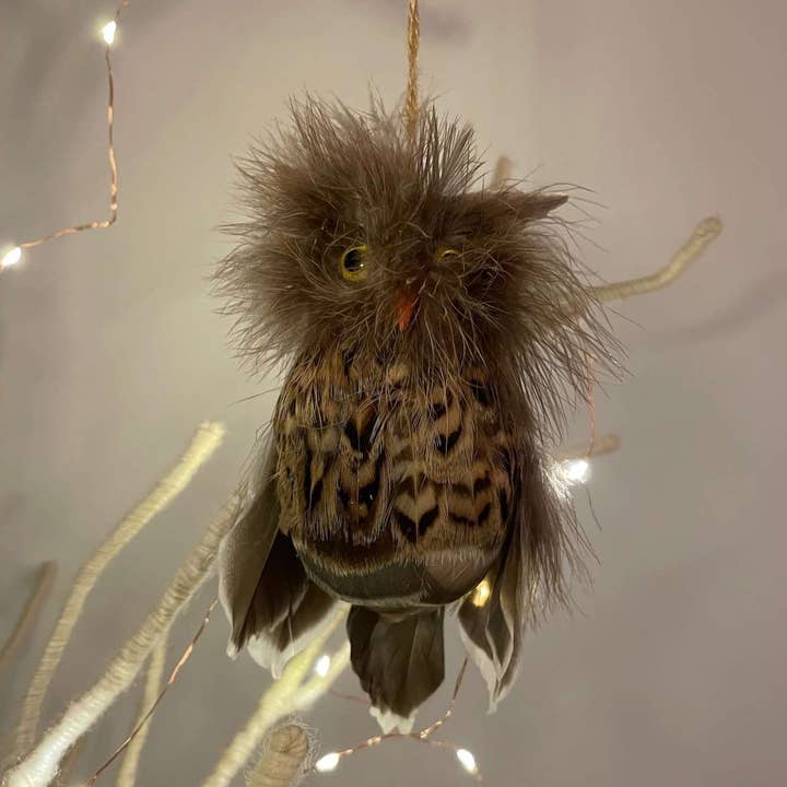Brown Feather Owl Ornament for wholesale by Wildash London