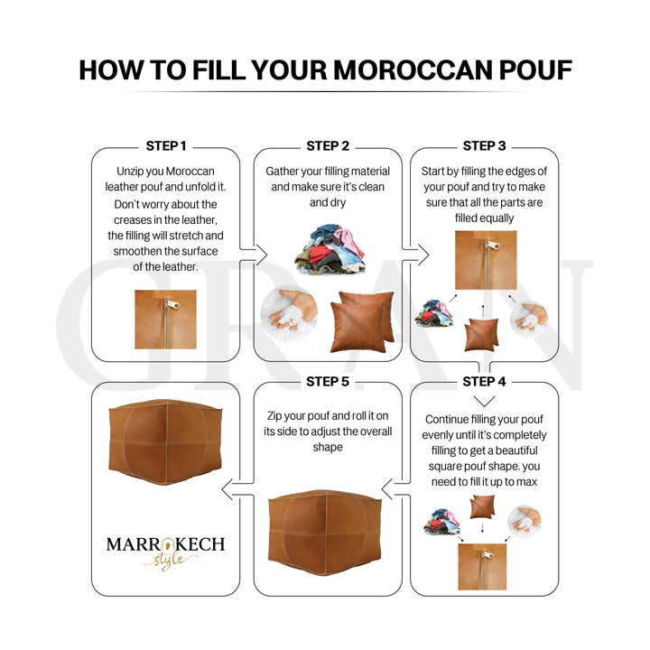 Gran Wholesale - Wholesale Pouf - Handmade Moroccan Square Leather Pouf Dark Gray - Authentic6